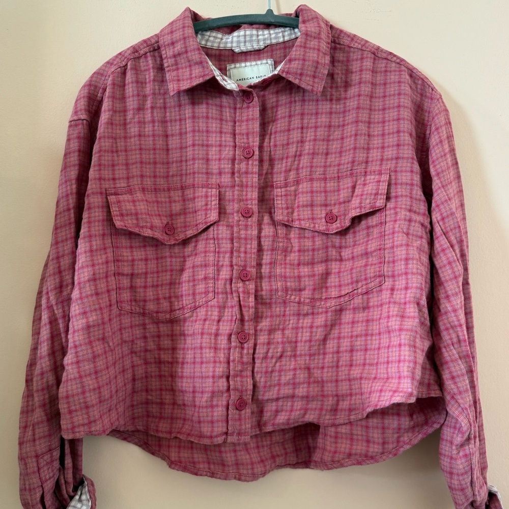 Pink Plaid Button-Up Shirt